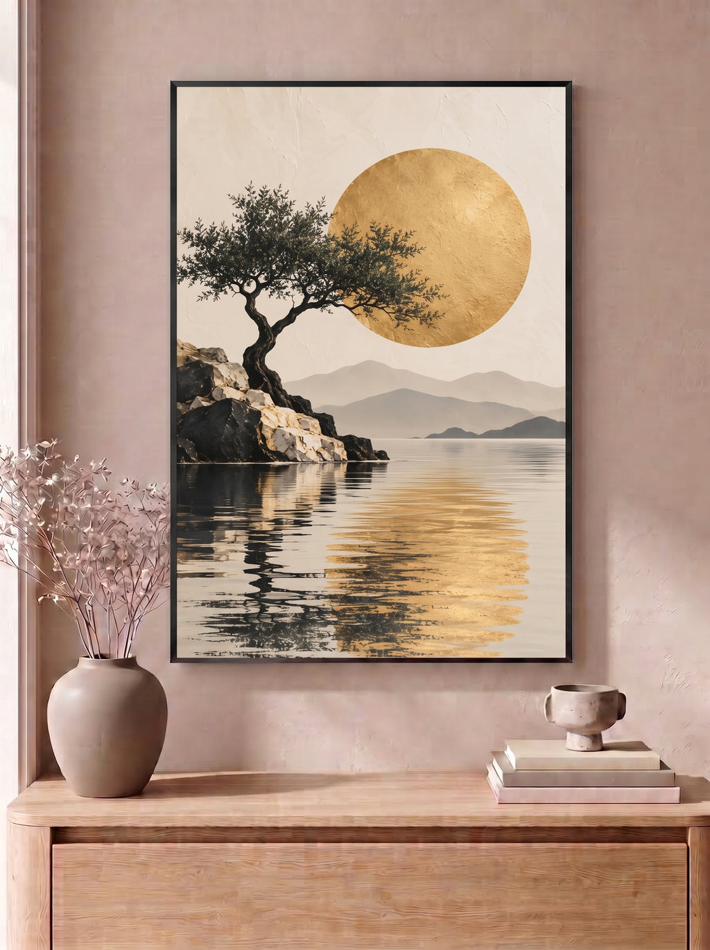 Golden Sun Over Reflective Still Waters