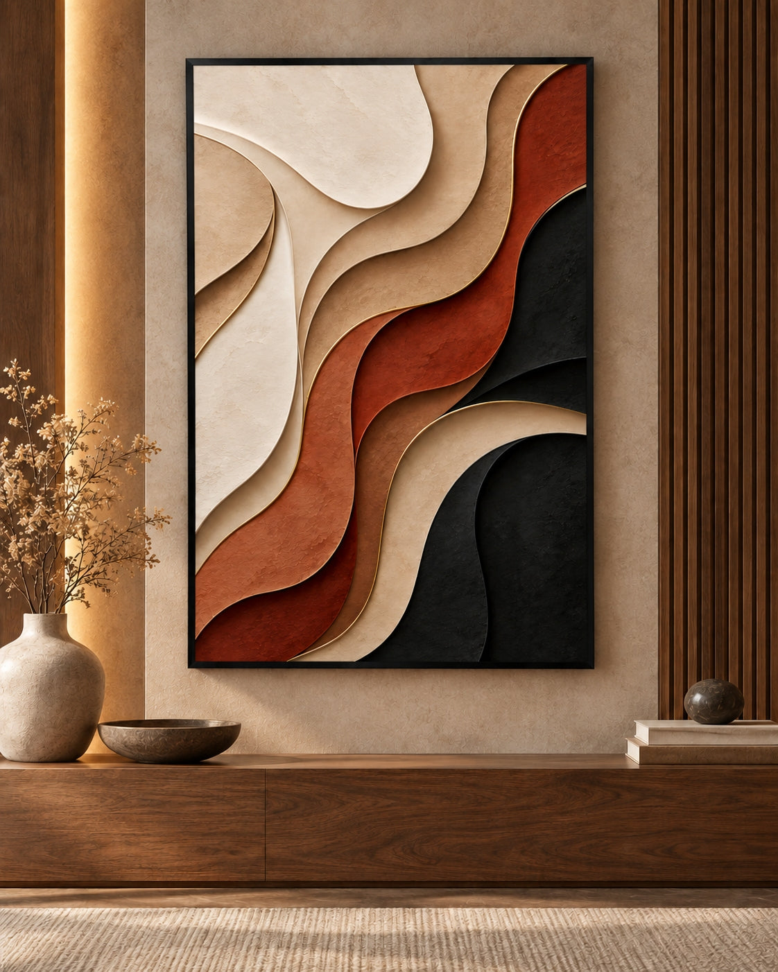 Terracotta Wave Relief Abstract