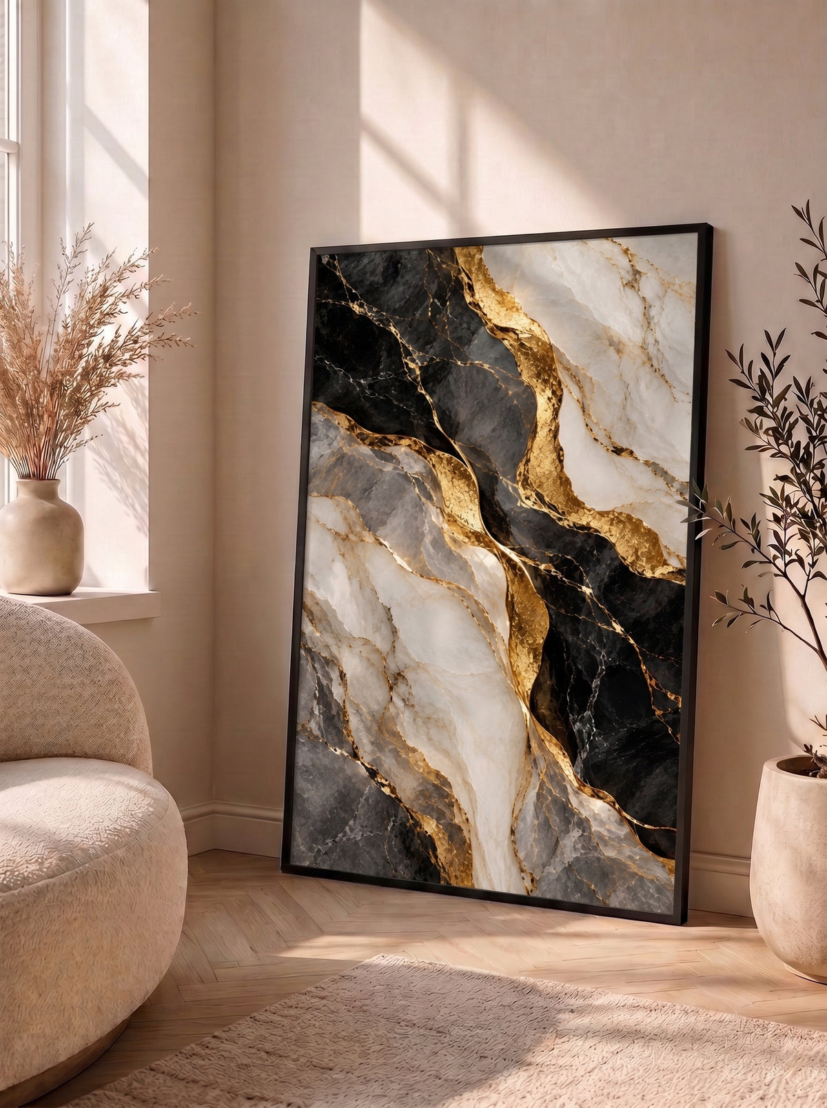 Luxe Gold Veined Marble Abstract