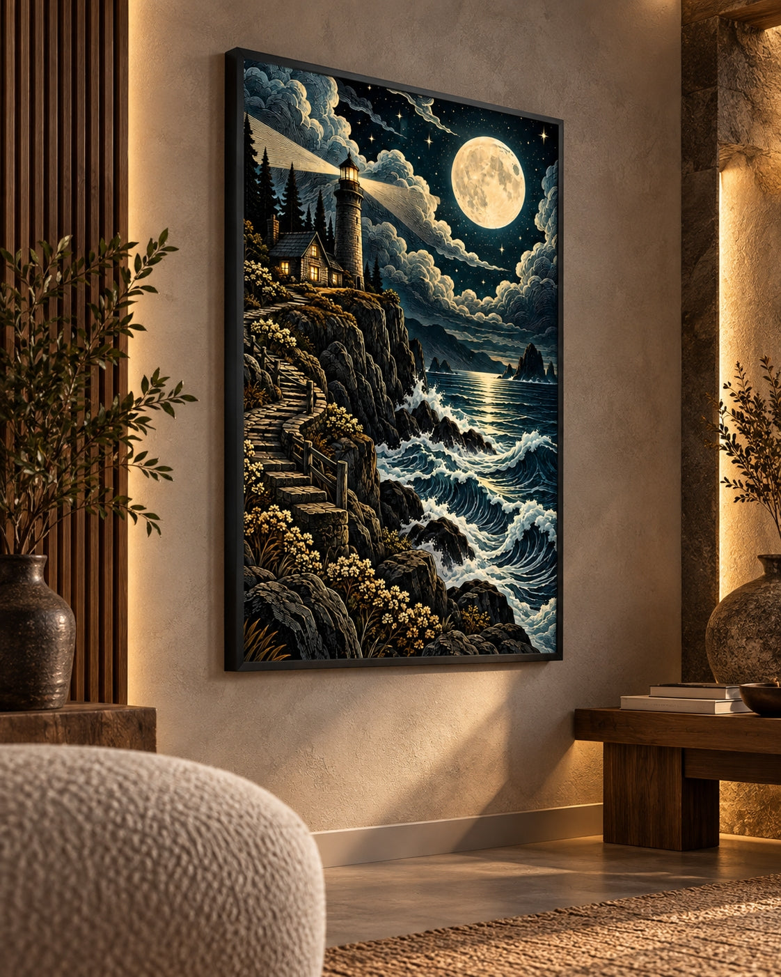 Moonlit Lighthouse Coast