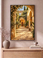 Sunlit Moorish Courtyard with White Blooms