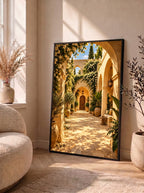 Sunlit Moorish Courtyard with White Blooms