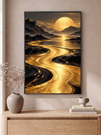 Golden River Through Shadowed Mountains