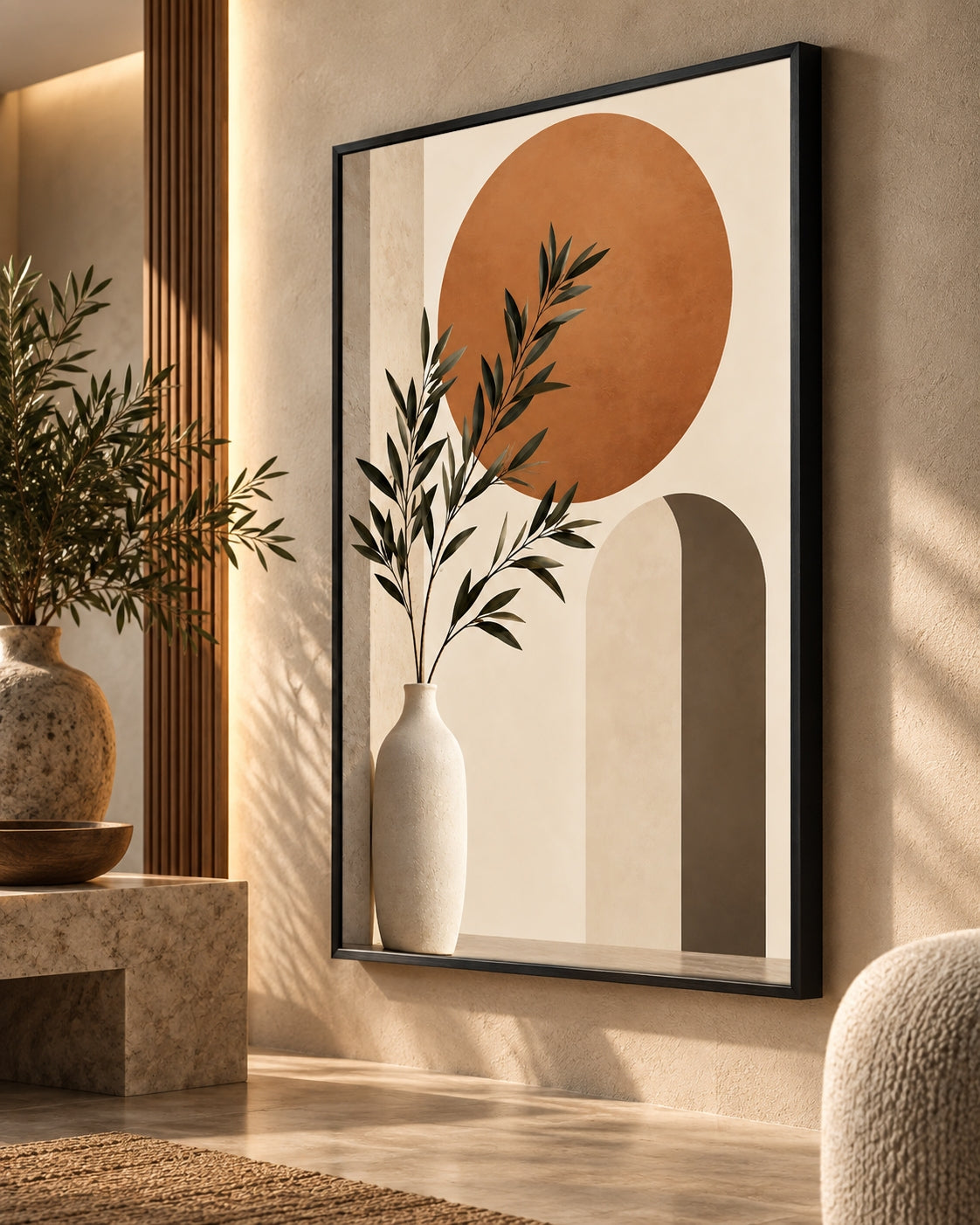 Olive Branches Beneath a Terracotta Sun
