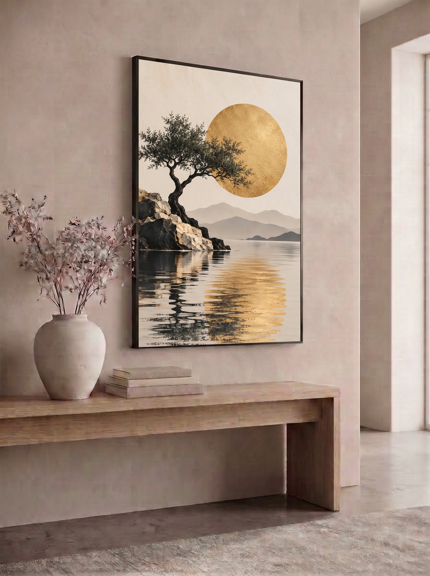 Golden Sun Over Reflective Still Waters