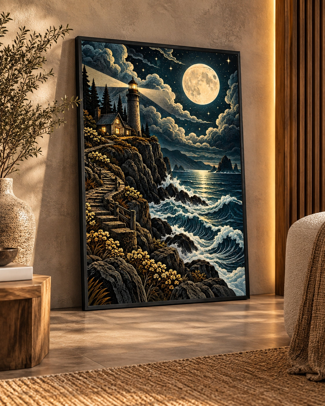 Moonlit Lighthouse Coast