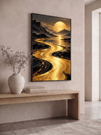 Golden River Through Shadowed Mountains