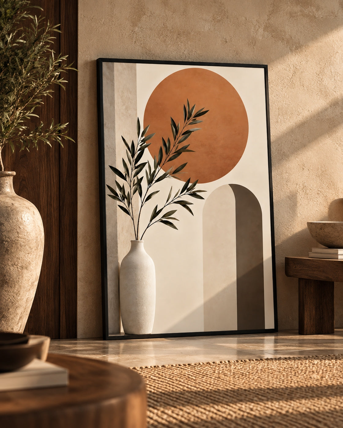 Olive Branches Beneath a Terracotta Sun