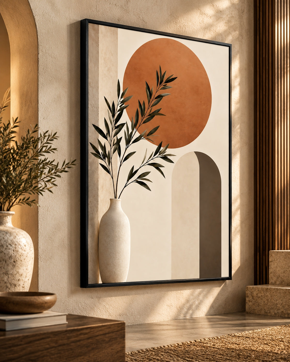Olive Branches Beneath a Terracotta Sun