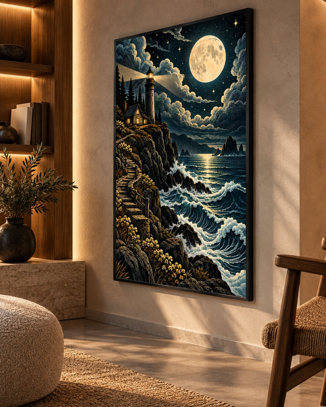 Moonlit Lighthouse Coast