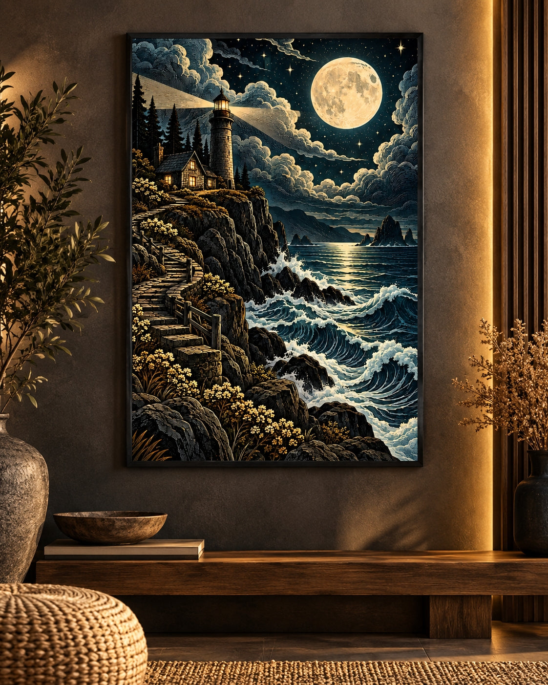 Moonlit Lighthouse Coast