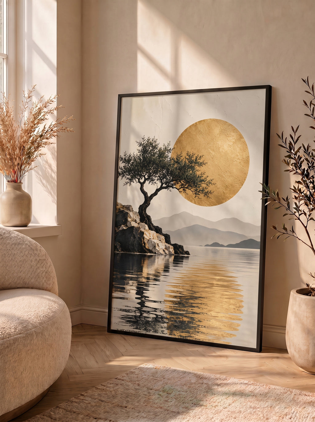Golden Sun Over Reflective Still Waters