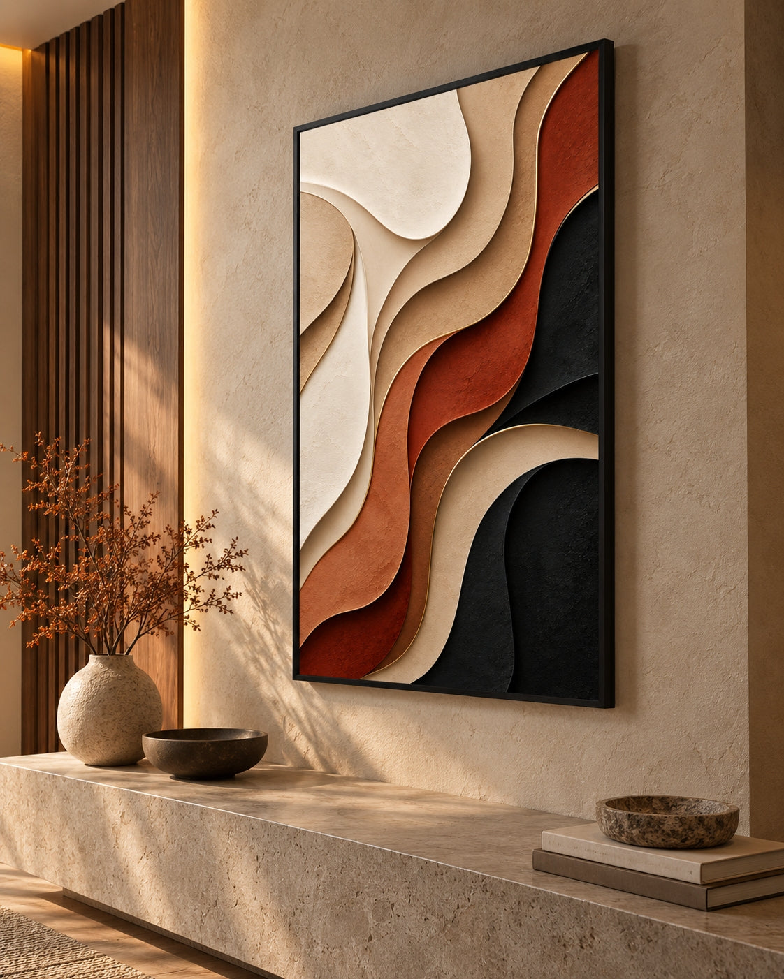 Terracotta Wave Relief Abstract